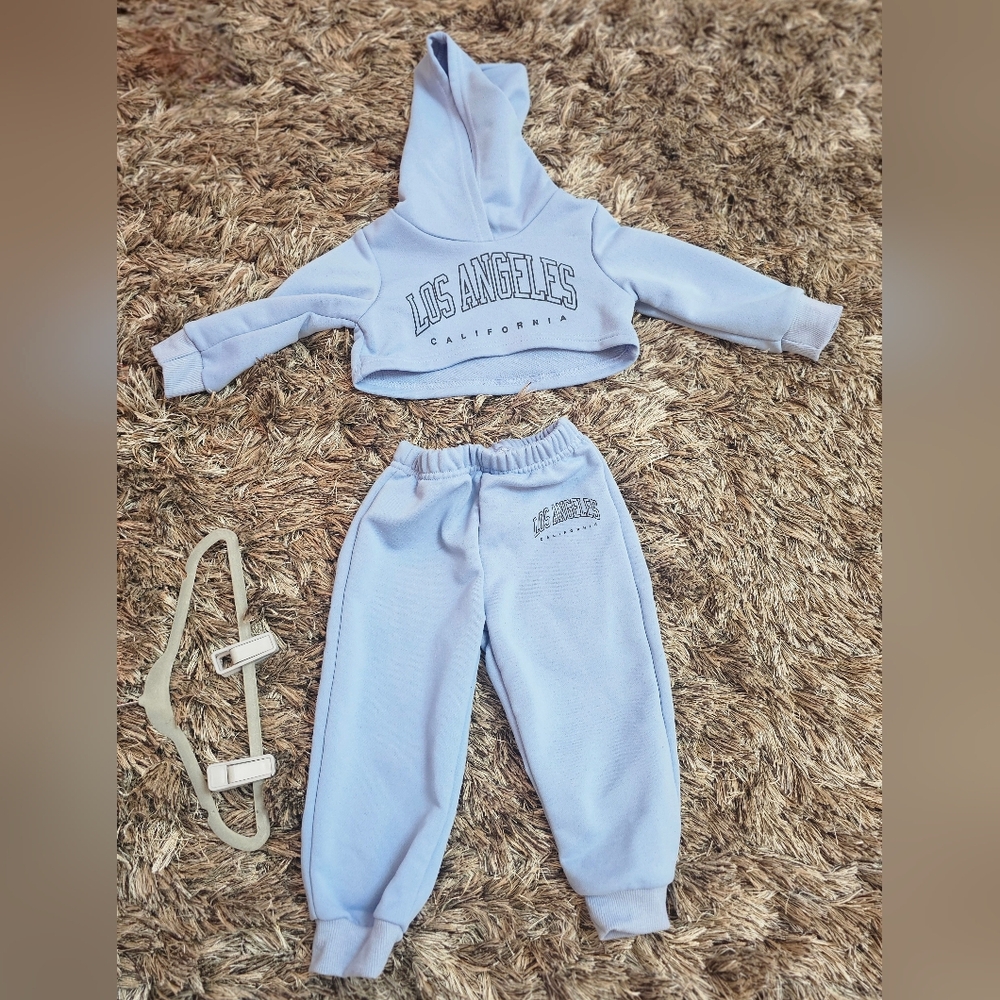 Baby Blue Baby Girl Los Angeles Sweatsuit Size 12-18 Month Crop Top